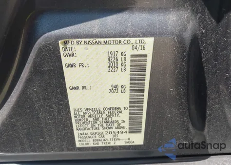 2016 Nissan Altima 2.5 Sr z USA, uszkodzony, nr VIN 1N4AL3AP1GC205494